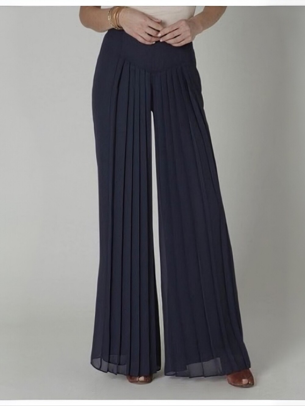 Anthropologie Leifsdottir High Rise Accordion Pleat Palazzo Pants Navy Women's 2
